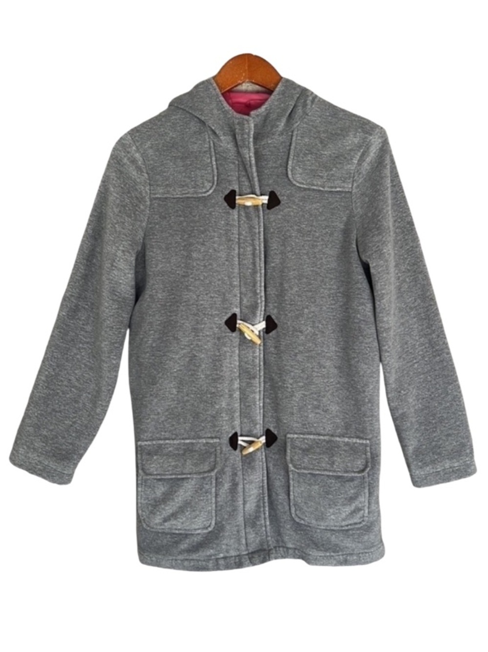 Lands’ End Kids Grey Toggle Hooded Coat Pink Lined XL 16